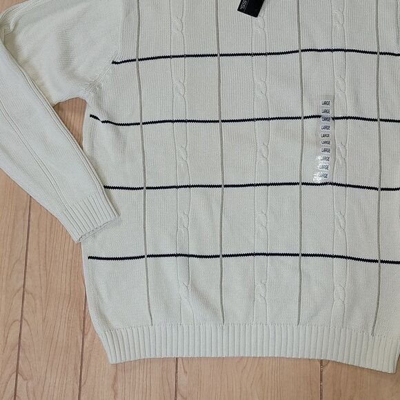 MEN'S BILL BLASS CREWNECK CABLE KNIT 100% COTTON SWEATER, SIZE LARGE, NWT - Picture 3 of 7